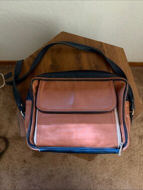 Vintage Leather Crossbody Bag - Brown & Blue